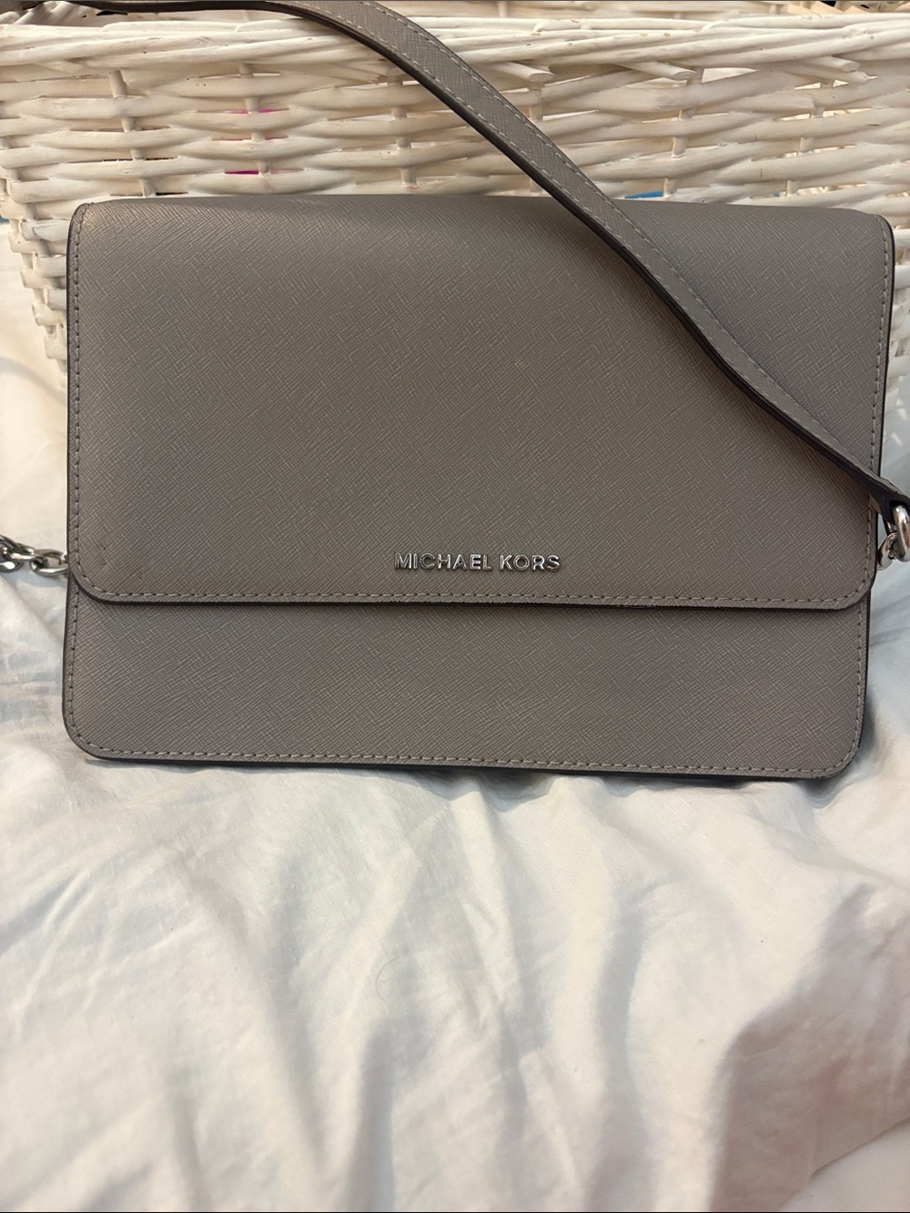Michael Kors Light Gray Saffiano Leather Crossbody Bag